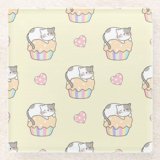 かわいい猫 ガラスコースター (正面)