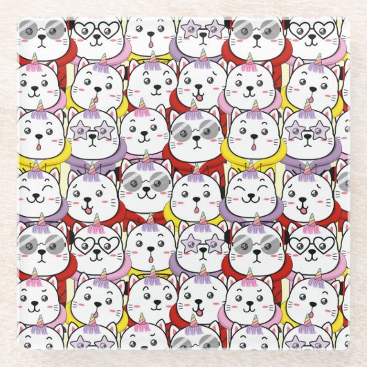 かわいい猫 ガラスコースター (正面)
