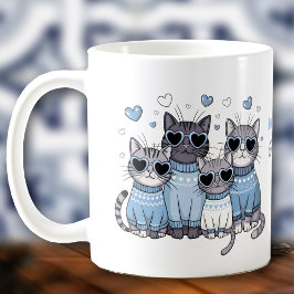かわいい猫+キティ+バレンタイン+ブルー+カスタム+ネーム コーヒーマグカップ