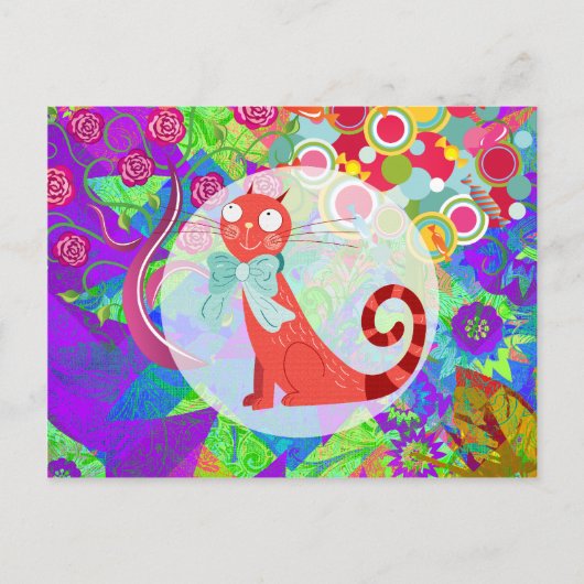 かわいい猫 クレイジーキャットレディ ギフト 輝く色彩 ポストカード (正面)