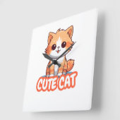 かわいい猫 スクエア壁時計 (傾斜)