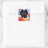かわいい猫 ステッカー 黒薔薇 花 Creationarts (バッグ)