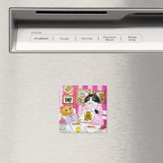 かわいい猫、テディベア、紅茶、カップケーキマグネット マグネット (インサイチュ (食洗機))