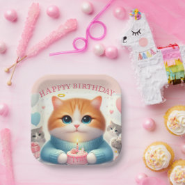 かわいい猫 ハッピーバースデー紙皿 ペーパープレート