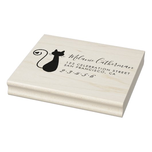 かわいい猫&ハート |名前をカスタムすると差出人住所 ラバースタンプ (スタンプ)