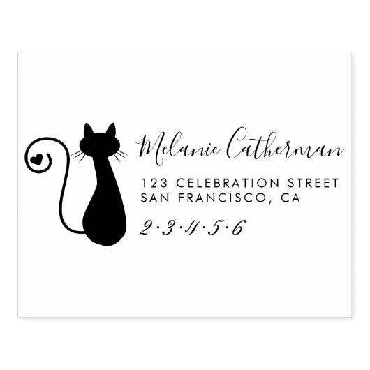 かわいい猫&ハート |名前をカスタムすると差出人住所 ラバースタンプ (インプリント)