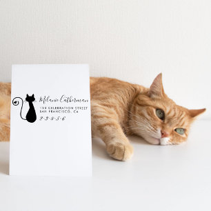 かわいい猫&ハート  名前をカスタムすると差出人住所 ラバースタンプ