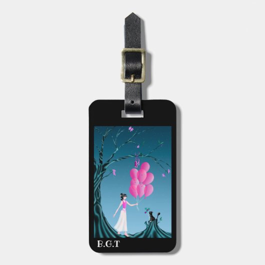 かわいい猫&バレリーナatミッドナイトツリー ラゲッジタグ (正面縦)