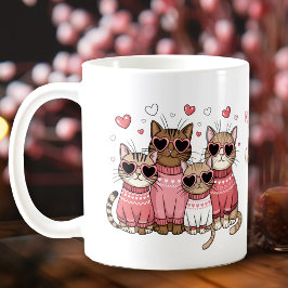 かわいい猫+バレンタイン+ピンク+カスタムネーム コーヒーマグカップ