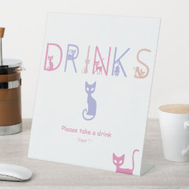 かわいい猫 パステルカラー ベビーシャワー ドリンク 台座サイン