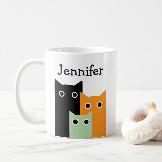 かわいい猫 パーソナライズデザイン コーヒーマグカップ (ドーナツ)