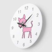かわいい猫。ピンクキャット歩く。 ラージ壁時計 (傾斜)