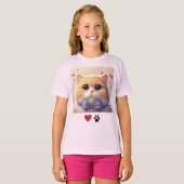 かわいい猫 ピンク ガールズTシャツ Tシャツ (正面フル)