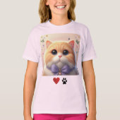 かわいい猫 ピンク ガールズTシャツ Tシャツ (正面)