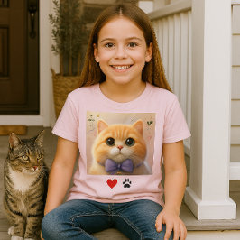 かわいい猫 ピンク ガールズTシャツ Tシャツ