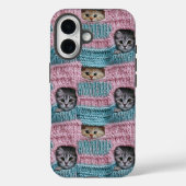 かわいい猫 ピンク ブルー 編み物 ガーリー Case-Mate iPhoneケース (裏面)
