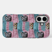 かわいい猫 ピンク ブルー 編み物 ガーリー Case-Mate iPhoneケース (裏面 (横))