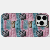 かわいい猫 ピンク ブルー 編み物 ガーリー Case-Mate iPhoneケース (裏面 (横))