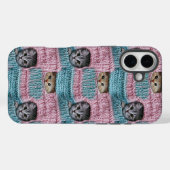かわいい猫 ピンク ブルー 編み物 ガーリー Case-Mate iPhoneケース (裏面 (横))