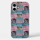 かわいい猫 ピンク ブルー 編み物 ガーリー Case-Mate iPhoneケース (裏面)