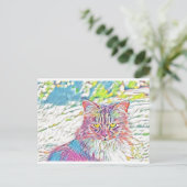 かわいい猫 プレーーン - 誕生日やその他のどんな行事でも ポストカード (スタンド正面)