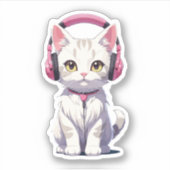 かわいい猫（ヘッドフォン） シール (正面)