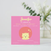 かわいい猫 – ホットピンク子供の誕生日パーティの招待状 招待状 (スタンド正面)