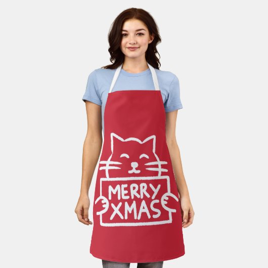 かわいい猫 メリークリスマス エプロン (着用した状態)