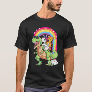 かわいい猫 ユニコーン 乗馬 ティラノサウルス 恐竜 子供 大人向け Tシャツ