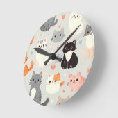 かわいい猫 ラウンド壁時計 (傾斜)