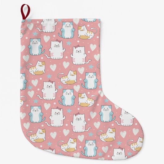 かわいい猫 ラージクリスマスストッキング (正面)