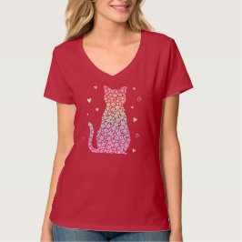 かわいい猫 レインボーハート パステルグラデーション パターン Tシャツ