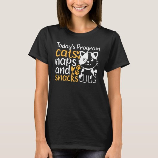 かわいい猫 今日の番組 猫の昼寝とおやつ I Tシャツ (正面)