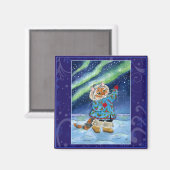 かわいい猫、北の光の冬の自然 マグネット (正面/裏面)