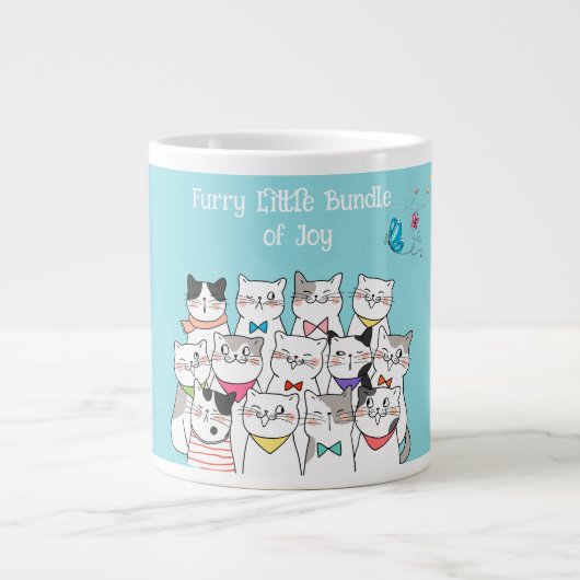 かわいい猫、可愛い毛むくじゃらの喜びの束 ジャンボコーヒーマグカップ (正面)