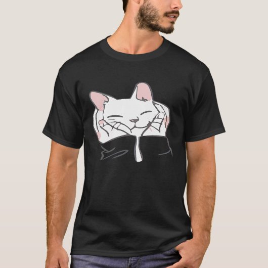 かわいい猫+可愛い猫の撫でる Tシャツ (正面)