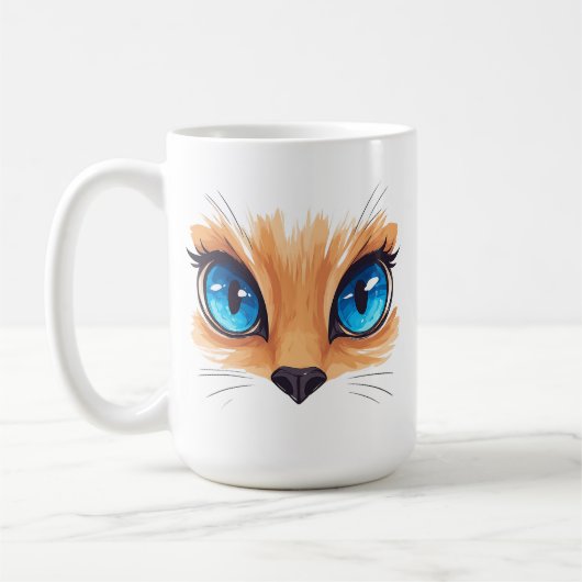 かわいい猫　大きな青い目　かわいい動物イラスト コーヒーマグカップ (左)