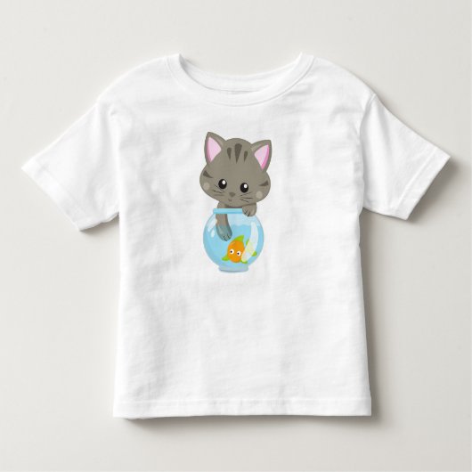 かわいい猫、小さな猫、子猫、子猫、魚鉢 トドラーTシャツ (正面)