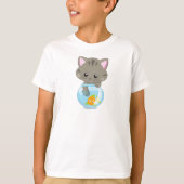 かわいい猫、小さな猫、子猫、子猫、魚鉢 Tシャツ (正面)