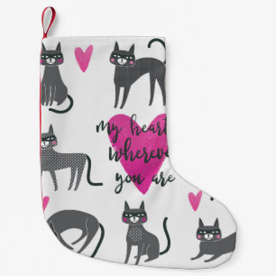 かわいい猫:愛のレタリングイラストレーション。 スモールクリスマスストッキング