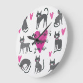 かわいい猫：愛のレタリングイラストレーション。 ラージ壁時計 (傾斜)