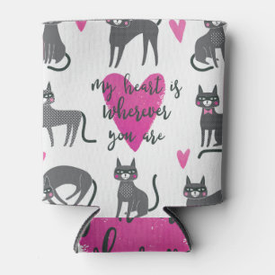 かわいい猫：愛のレタリングイラストレーション。 缶クーラー