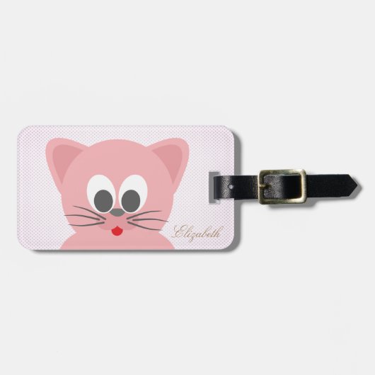 かわいい猫、水玉模様 - 名入れ ラゲッジタグ (正面横)