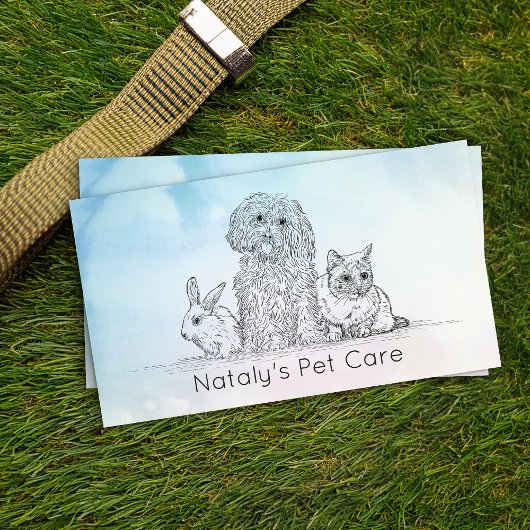 かわいい猫、犬、ウサギのイラスト 名刺