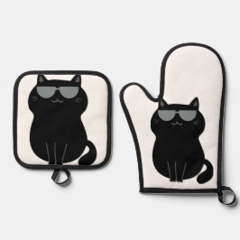 かわいい猫 - 私が今この家を仕切っているの! 鍋つかみ&鍋敷きセット