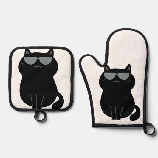 かわいい猫 - 私が今この家を仕切っているの！ 鍋つかみ&鍋敷きセット (正面)