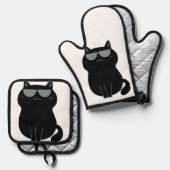 かわいい猫 - 私が今この家を仕切っているの！ 鍋つかみ&鍋敷きセット (正面/裏面)