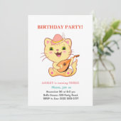 かわいい猫 & 色とりどりの風船 誕生日 招待状 (スタンド正面)