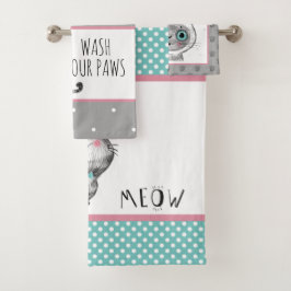 かわいい猫、蝶、水玉模様 バスタオルセット