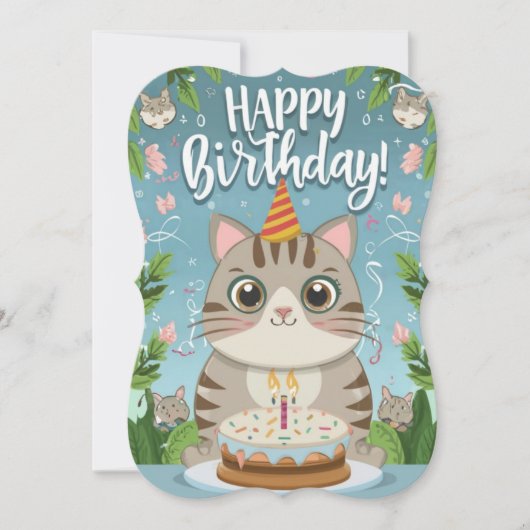 かわいい猫 誕生日おめでとう フラットカード (正面)